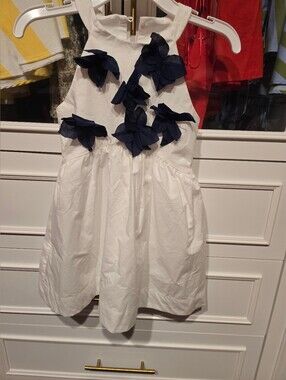 Zara White Dress with Navy Floral Appliqués